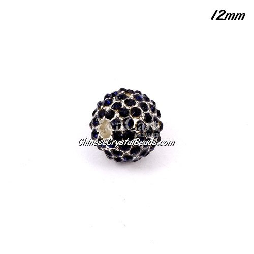 alloy pave disco beads, dark blue crystal stone, 12mm, 2mm hole, sold 9pcs