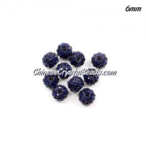 10Pcs 6mm pave clay dsico beads, hole: 1mm, dark blue