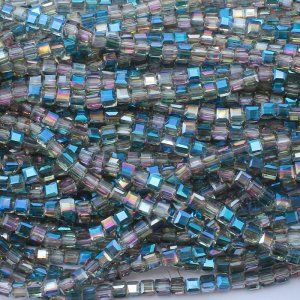 98Pcs 6mm Cube Crystal beads,half blue light