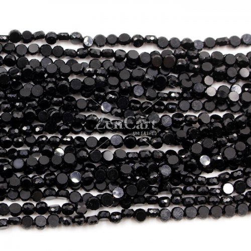 4mm flat round glass crystal beads, black, about 140-150pcs
