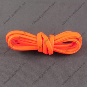 4 folded Nappa flat leather cord, 4mm, orange neon color,