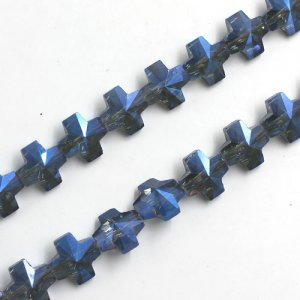 14mm Chinese Crystal Cross Bead, Magic Blue, 10 beads