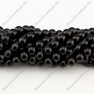 8mm round glass beads strand, black, 100pcs per strand