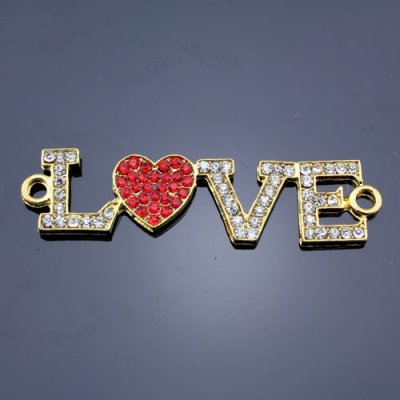Pave accessories, gold plated, love, red heart, 1x13x53mm, Sold individually.