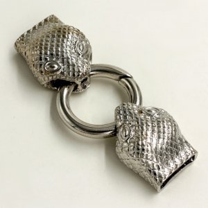 Clasp, Snake End Cap, silver plated inchpewterinch #zinc-based alloy,62x24mm Hole 13x3mm, Sold individually.