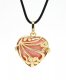 flower heart shape harmony ball necklace Mexican bola ball angel caller, gold plated brass, 1pc