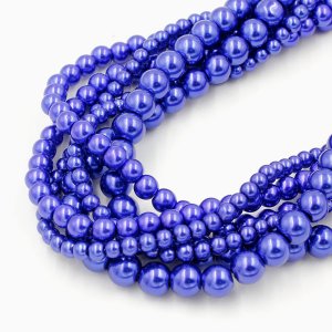 Glass Pearl Beads, Round, sapphire, different size for choice, Hole:Approx 1mm, Length:Approx 31 Inch