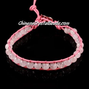 Beaded Wrap Bracelet, 1mm pink leather, 6mm nature white crystal beads
