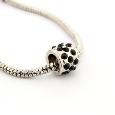 Pave Pave European Beads, alloy, silver Plated and black CZ, 9x9x9mm, hole: 5mm, sold per pkg of 9pcs