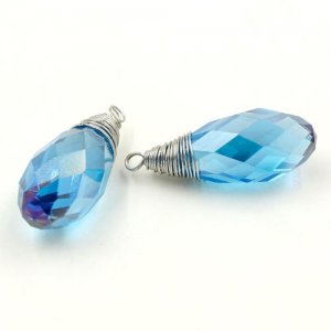 Wire Working Crystal drop Pendant, 10x20mm, aqua, sold by 1 pc