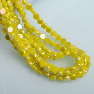 4mm flat round glass crystal beads, opaque yellow AB, about 140-150pcs
