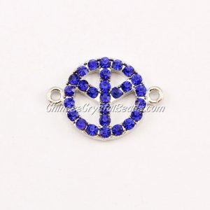 Peace Sign, pave Diamond pendant,18mm, hole 1.5mm, silver plated, sapphire tree