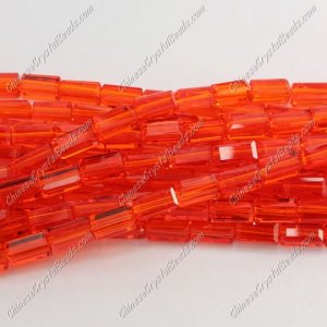 cuboid crystal beads, 4x4x8mm, Orange, 70pcs per strand