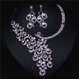 Peacock AB Crystal Rhinestone Crystal Statement Necklace - Luxury Elegant Fashion European Baroque Necklace For Party