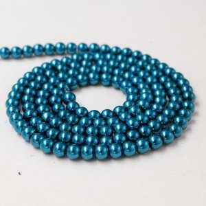 Glass Pearl Beads, Round, blue, different size for choice, Hole:Approx 1mm, Length:Approx 32 Inch