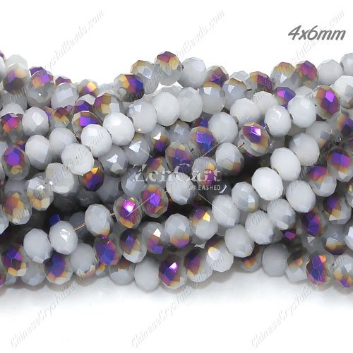 4x6mm Chinese Crystal Rondelle Beads, white jade and half purple light, about 95 Pcs