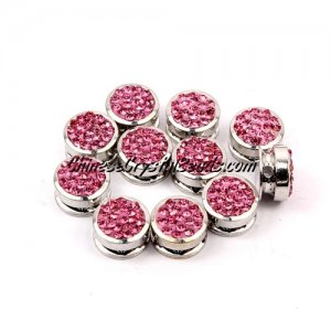 Pave button beads, pink, silver-plated copper, 10mm , Sold per pkg of 10 pcs