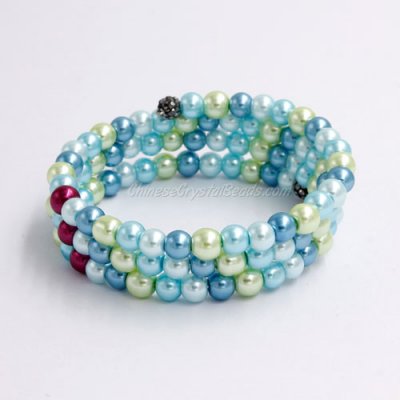 Memory Wire Bracelet, 6mm glass pearl beads, #006