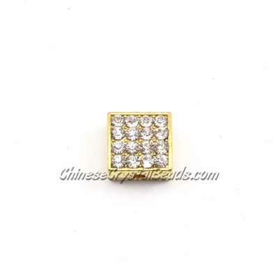Pave square beads, 10mm, gold, sold per 12 pieces bag