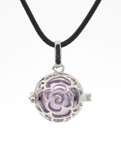 Rose Flower Harmony Ball Pendant Women Necklace with 30 inchChain For Pregnant Women, platinum plated brass, 1pc