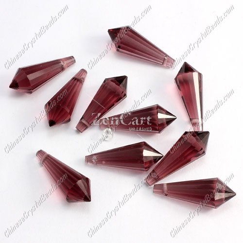 Chinese Crystal Icicle Drop Beads, 8x20mm, 1-hole, Amethyst, sold per pkg of 10 pcs
