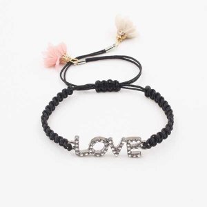 Woven bracelet pave silver love charm #5