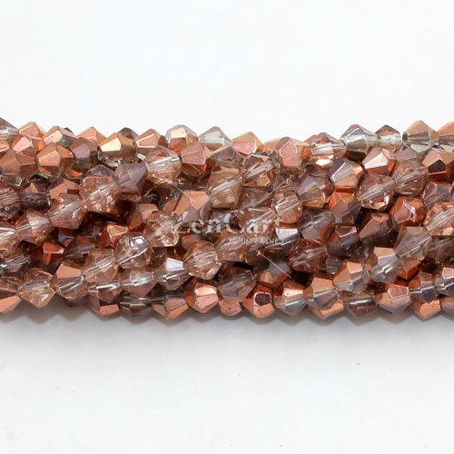 4mm Bicone crystal beads, half copper, about 100 beads