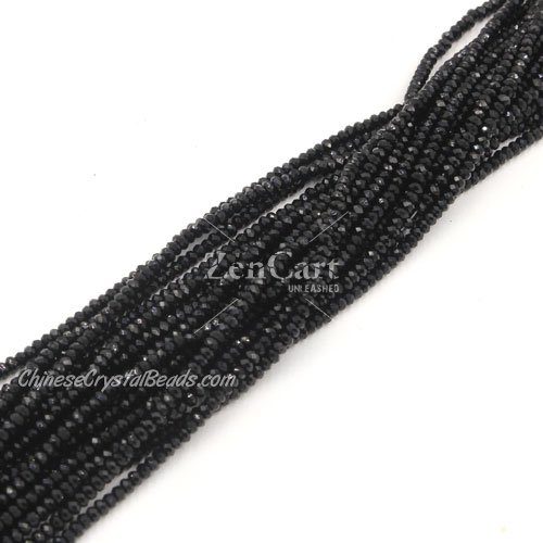 1.7x2.5mm rondelle crystal beads, black, 190Pcs