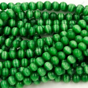 6mm, cat eye beads, emerald, about 15 inch