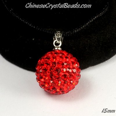 Pave Disco pendant 925 silver, 14mm , Red