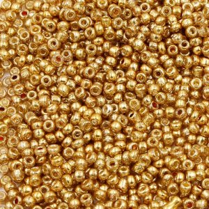 1.8mm AAA round seed beads 13/0, plated gold, #du4, approx. 30 gram bag