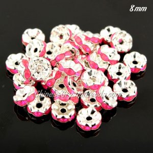 8mm Rondelle spacer , hole 1.5mm, pink #acrylic Rhinestone, 50 piece