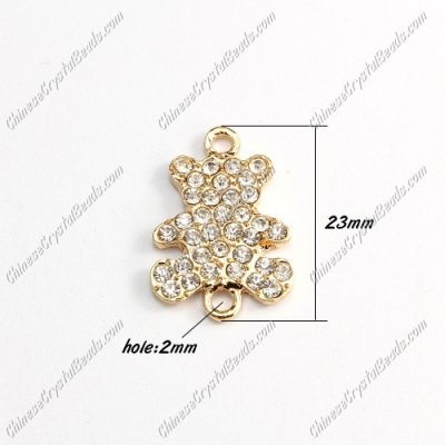 Pave Crystal Links Charms Bear, gold plated alloy, 15x23mm, 1pcs