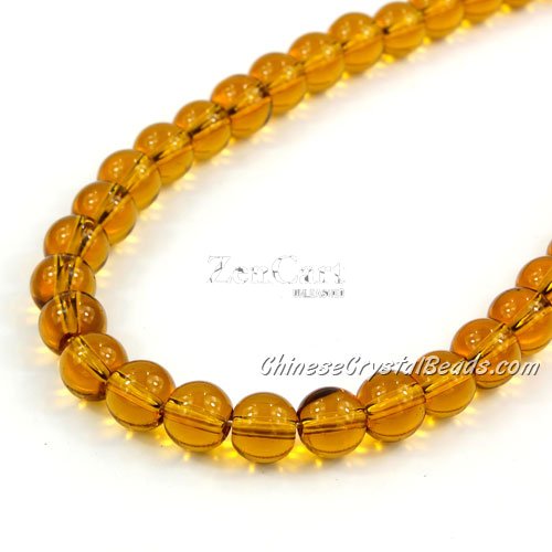 Chinese 8mm Round Glass Beads Amber, hole 1mm, about 42pcs per strand