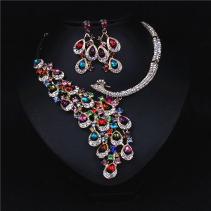 Peacock Colorful Crystal Rhinestone Crystal Statement Necklace - Luxury Elegant Fashion European Baroque Necklace For Party