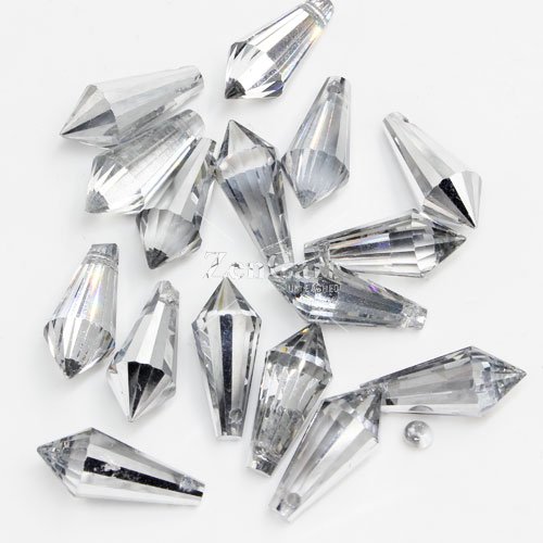 10Pcs Chinese Crystal Icicle Drop Beads, 8x20mm, 1-hole, half silver