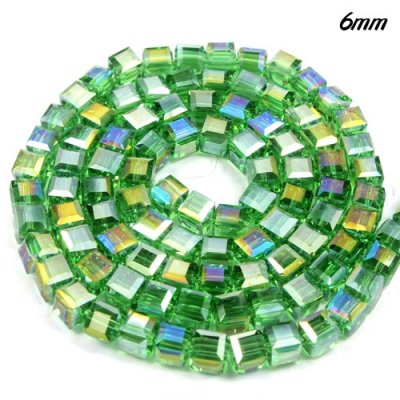 98Pcs 6mm Cube Crystal beads, fern green AB