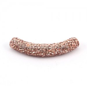 Pave Pipe beads, Pave Curved 52mm Bling Tube Bead, clay, peach