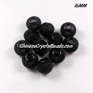 16mm black Mesh Bead, Basketball Wives, 15 pieces