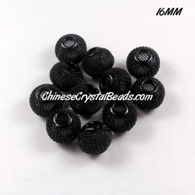 16mm black Mesh Bead, Basketball Wives, 15 pieces