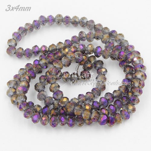 130Pcs 3x4mm Chinese rondelle crystal beads, Purple haze
