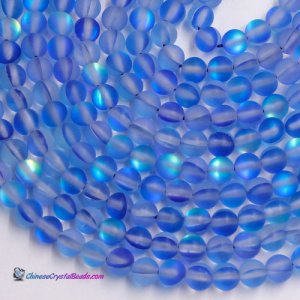 Matte blue Mystic Aura Quartz Beads 6/8/10/12mm Rainbow Holographic Bead Synthetic Moonstone 15.5inch