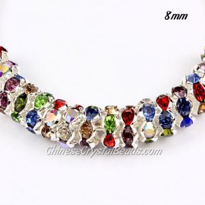 8mm Rondelle spacer, waviness, silver plated, mix color#Crystal Rhinestone, hole 1.5mm, 50 piece