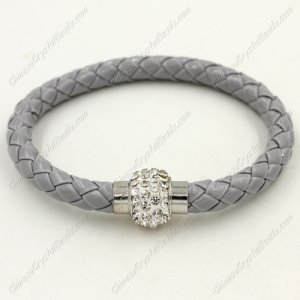 12pcs Weave leather bracelet, Magnetic Clasps, glay, wide 7mm, length about 7inch