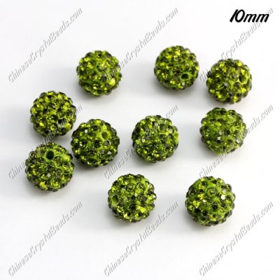 50pcs, 10mm pave clay disco beads, Olive green, hole: 1.5mm
