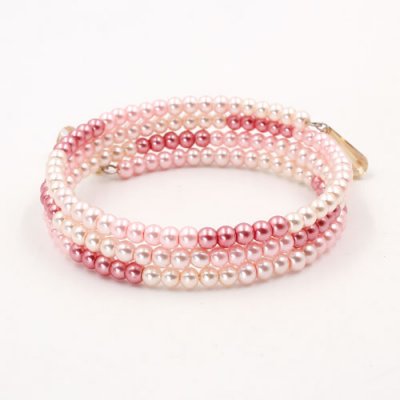 Memory Wire Bracelet, 4mm glass pearl beads pink lovely