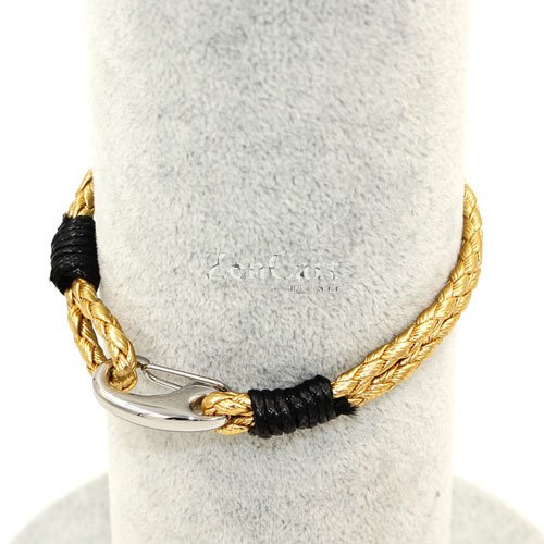 Stainless steel Men's Braided Leather Bracelets Clasp, gold color