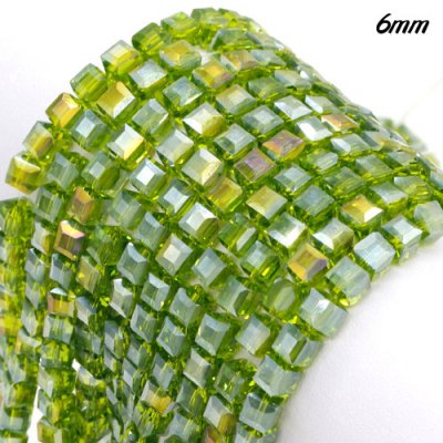 98Pcs 6mm Cube Crystal beads, Olive green AB