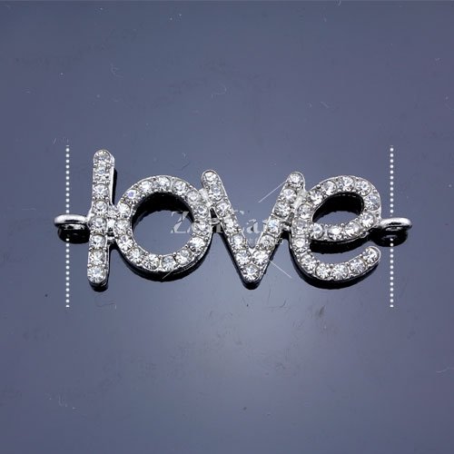 Pave love heand pendant, antiqued silver-plated, 18x46mm, clear rhinestone, Sold individually.