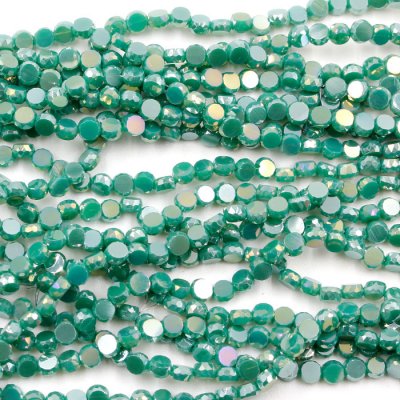 4mm flat round glass crystal beads, opaque turquoise AB, about 140-150pcs